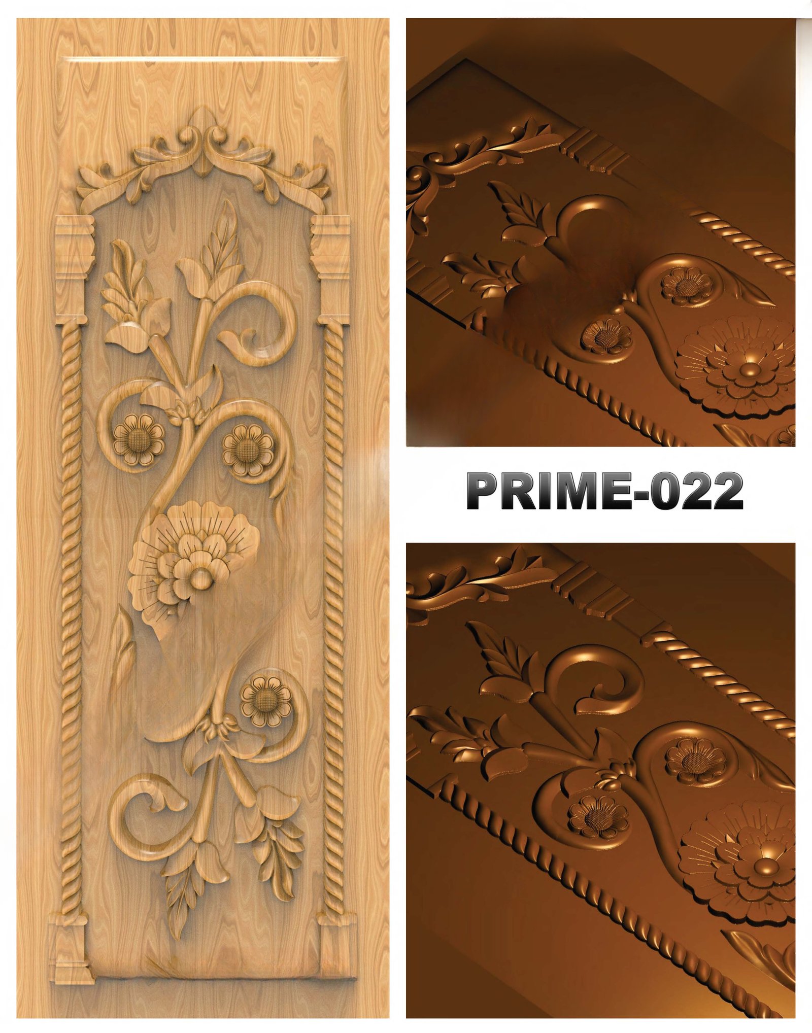 prime designs - PRIME-22 Elegant Floral Carved Interior Door 3D Relief Model